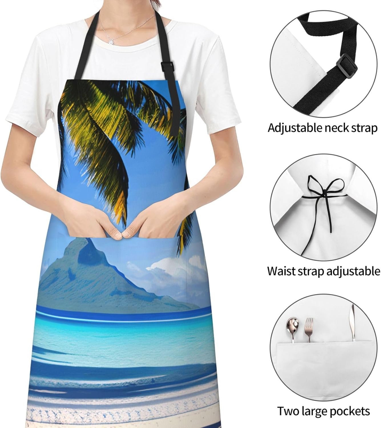 YANYU Tahiti Beaches Print 28x33 In Kitchen Apron Stylish Chef Apron with Pockets for Cooking Baking Painting
