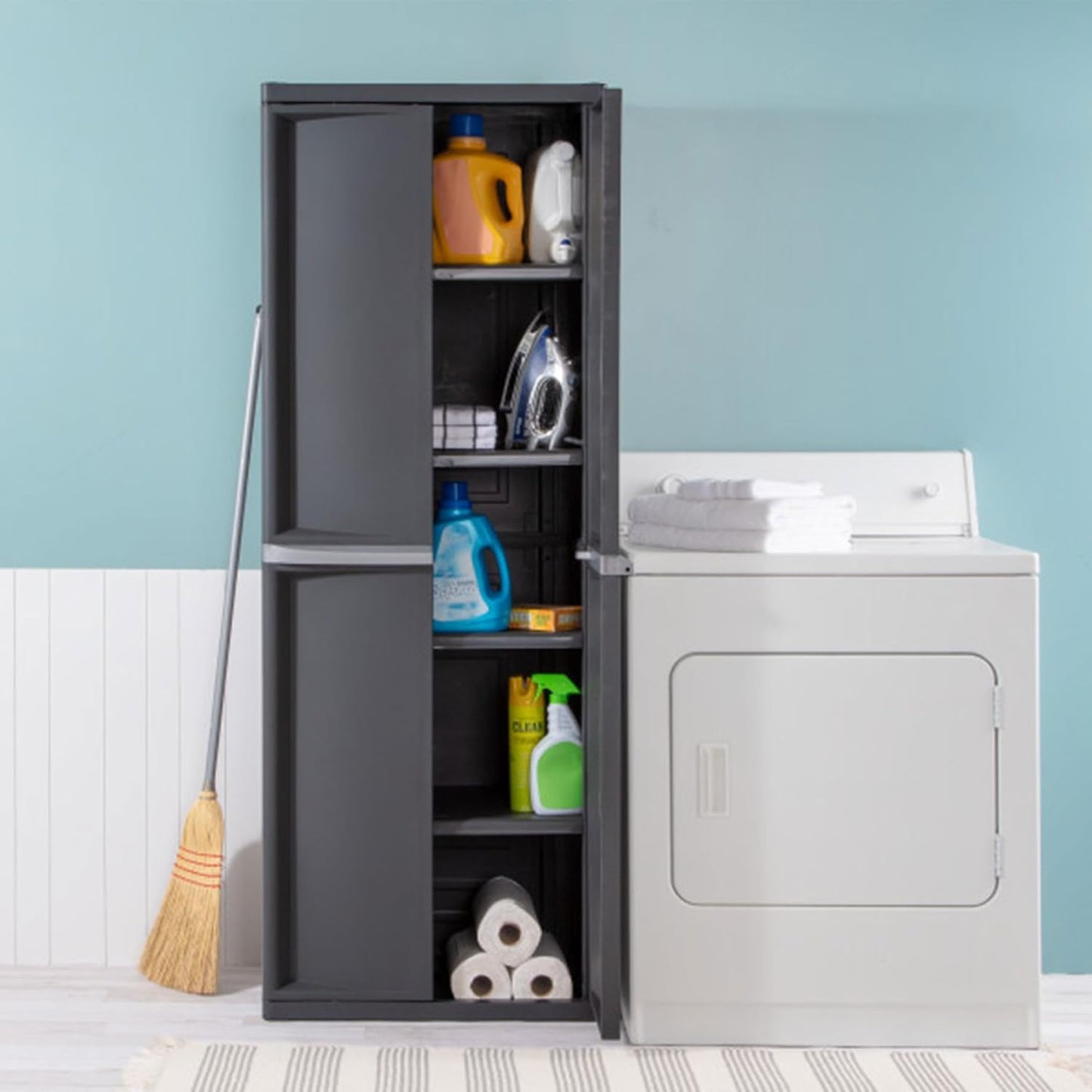 Sterilite 4 Shelf Cabinet, Lockable Utility Storage w/ Adjustable Shel