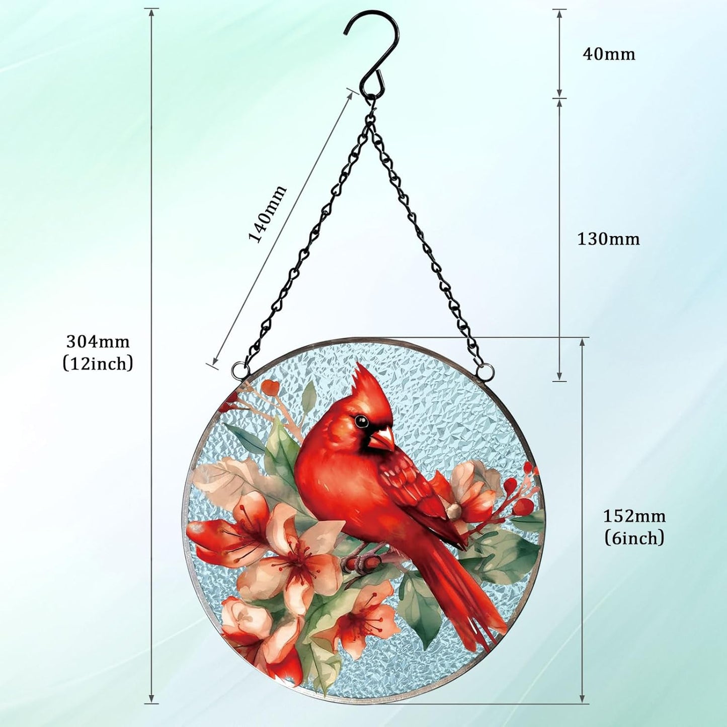 FONMY Cardinal Glass Suncatcher Window Hanging Decor., Red Cardinal Xmas Gifts for Women, Mom, Bird Lover,Red Bird Suncatchers for Windows,Home & Garden, Hand Painted Glass Christmas Ornament,(6inch)