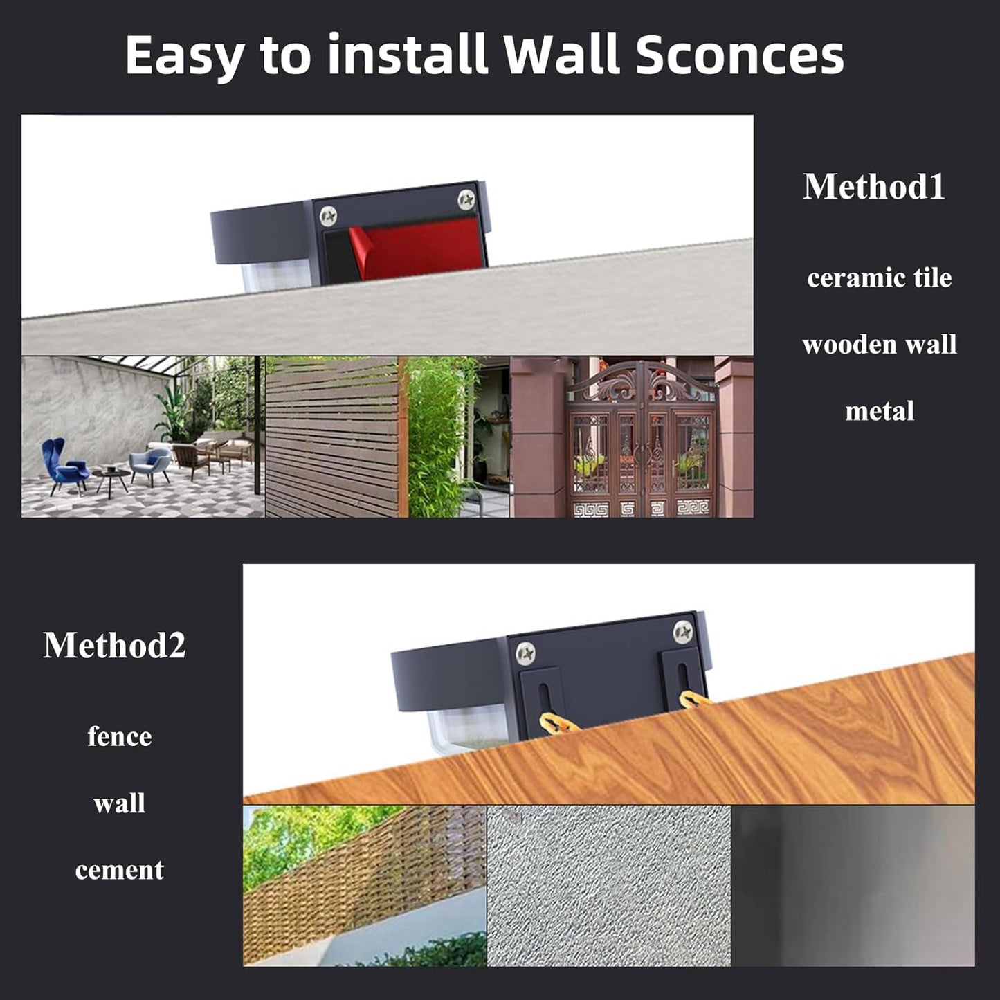 Solar Wall Light, Motion Sensor Outdoor Lights with 3 Modes, 1200mAh Cordless LED Porch Light,Exterior Lighting fixtures, Waterproof Outdoor Wall Sconce for Yard Garden Fence Patio Garage (Black-1PC)