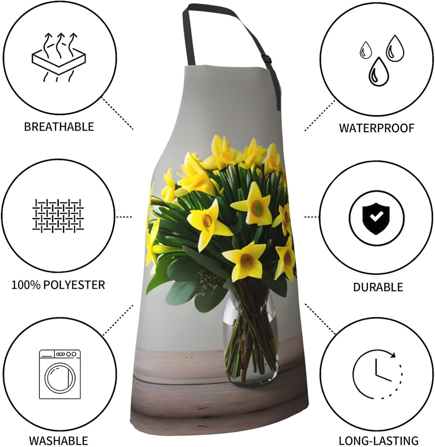 Bouquet of Daffodils 1 print Waterproof chef's apron with pocket apron for kitchen cooking baking barbecue and gardening