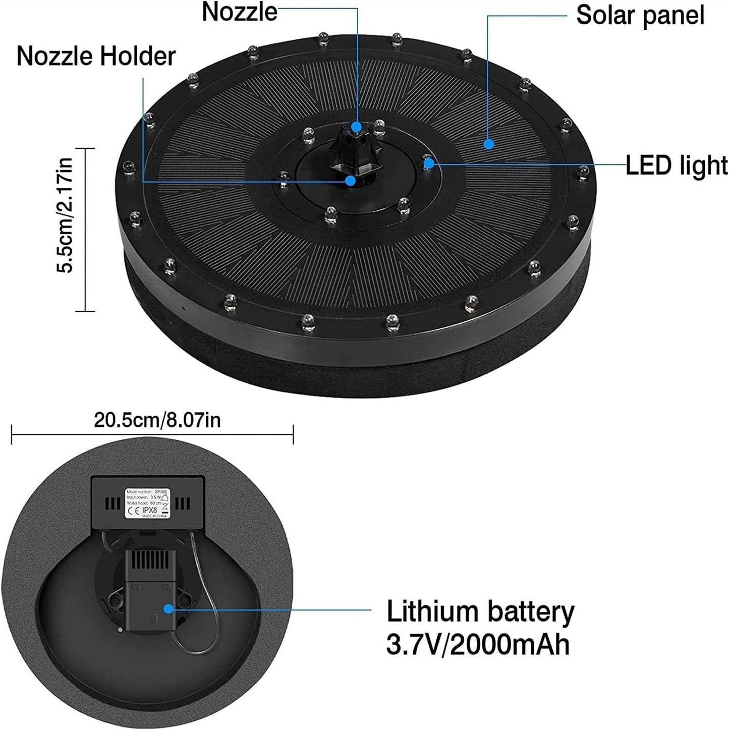 Solar Fountain Pump, 3.5W Solar Bird Bath Fountain with 24 LED Lights, 7 Water Styles, Free Standing Floating Solar Fountain for Garden, Patio, Pond, Pool, Fish Tank