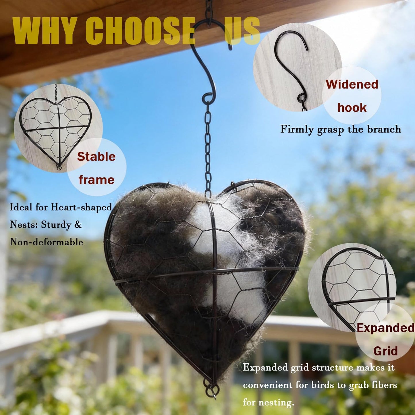 WesGen Handmade Bird Nesting Heart Refillable, 4 Bags Natural Bird Nes