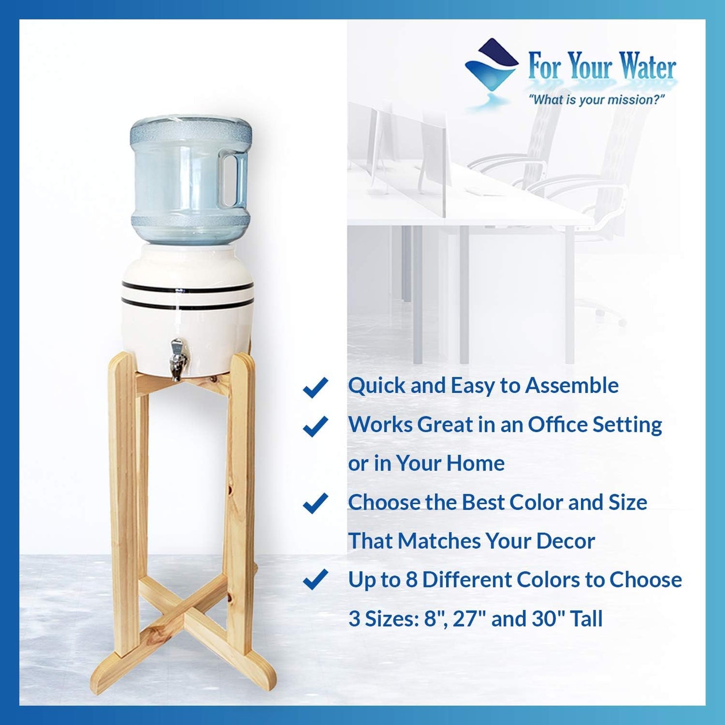 27" Wood Painted Water Crock Dispenser Floor Stand - Natural Color