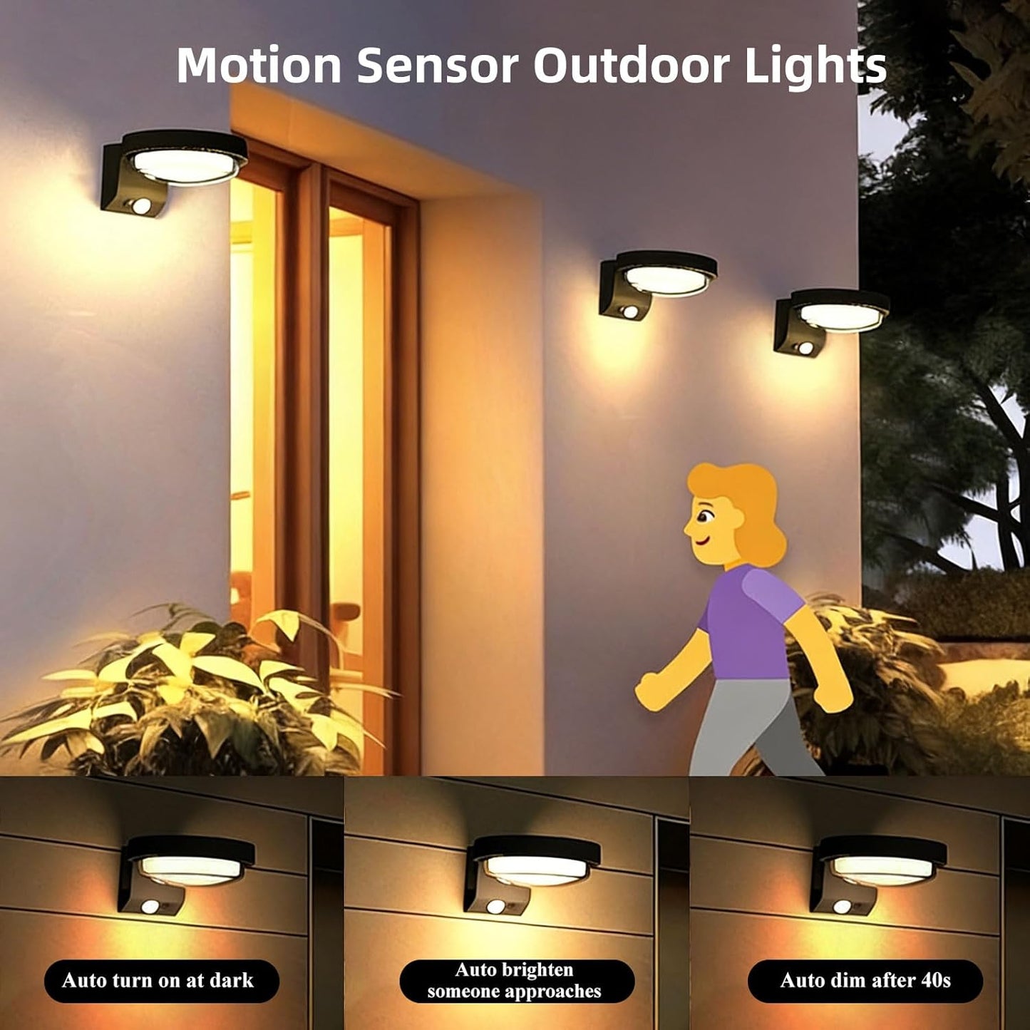 Solar Wall Light, Motion Sensor Outdoor Lights with 3 Modes, 1200mAh Cordless LED Porch Light,Exterior Lighting fixtures, Waterproof Outdoor Wall Sconce for Yard Garden Fence Patio Garage (Black-1PC)