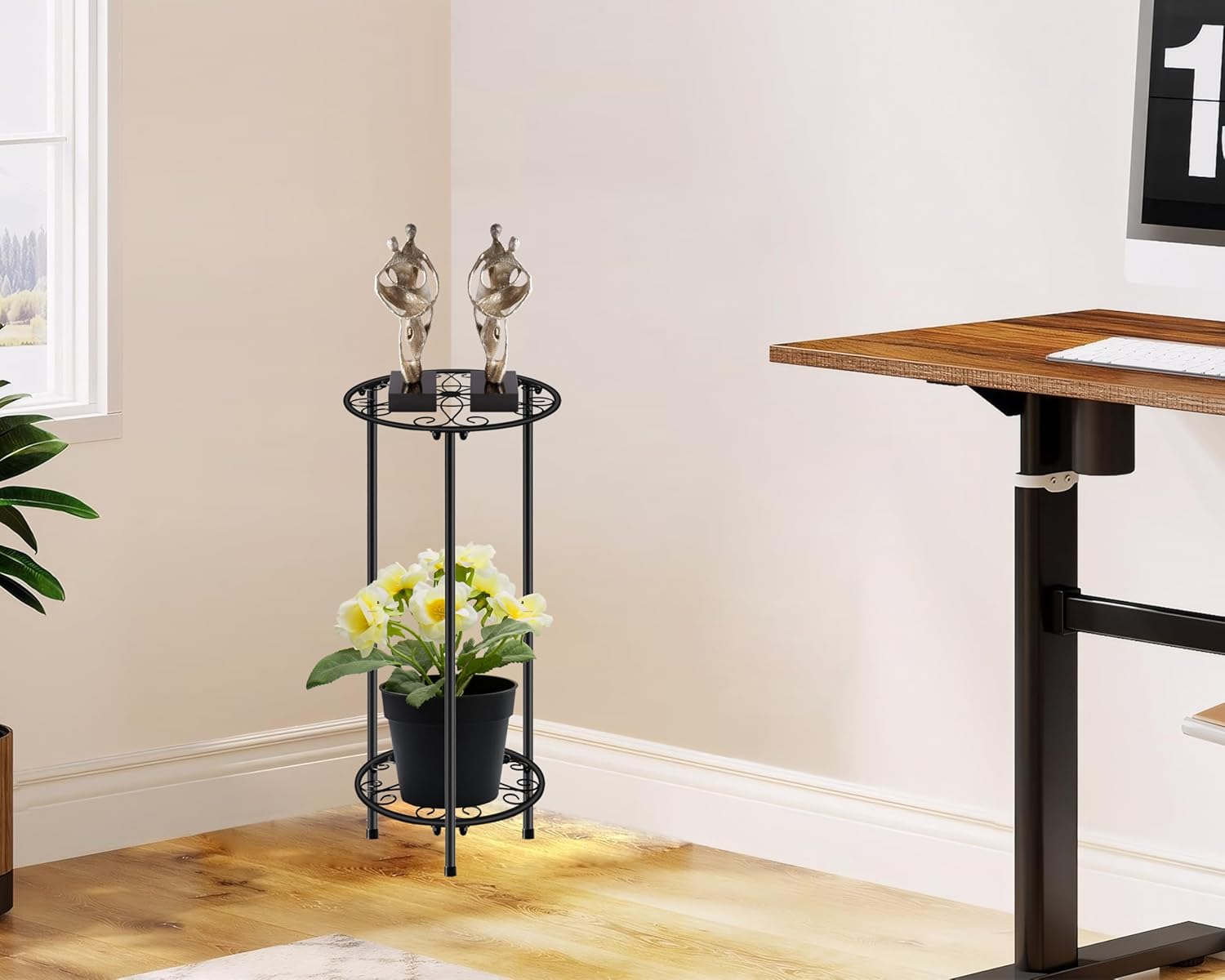 CASIMR Plant Stand Indoor Outdoor, Metal Rustproof Flower Shelf 2 Tier