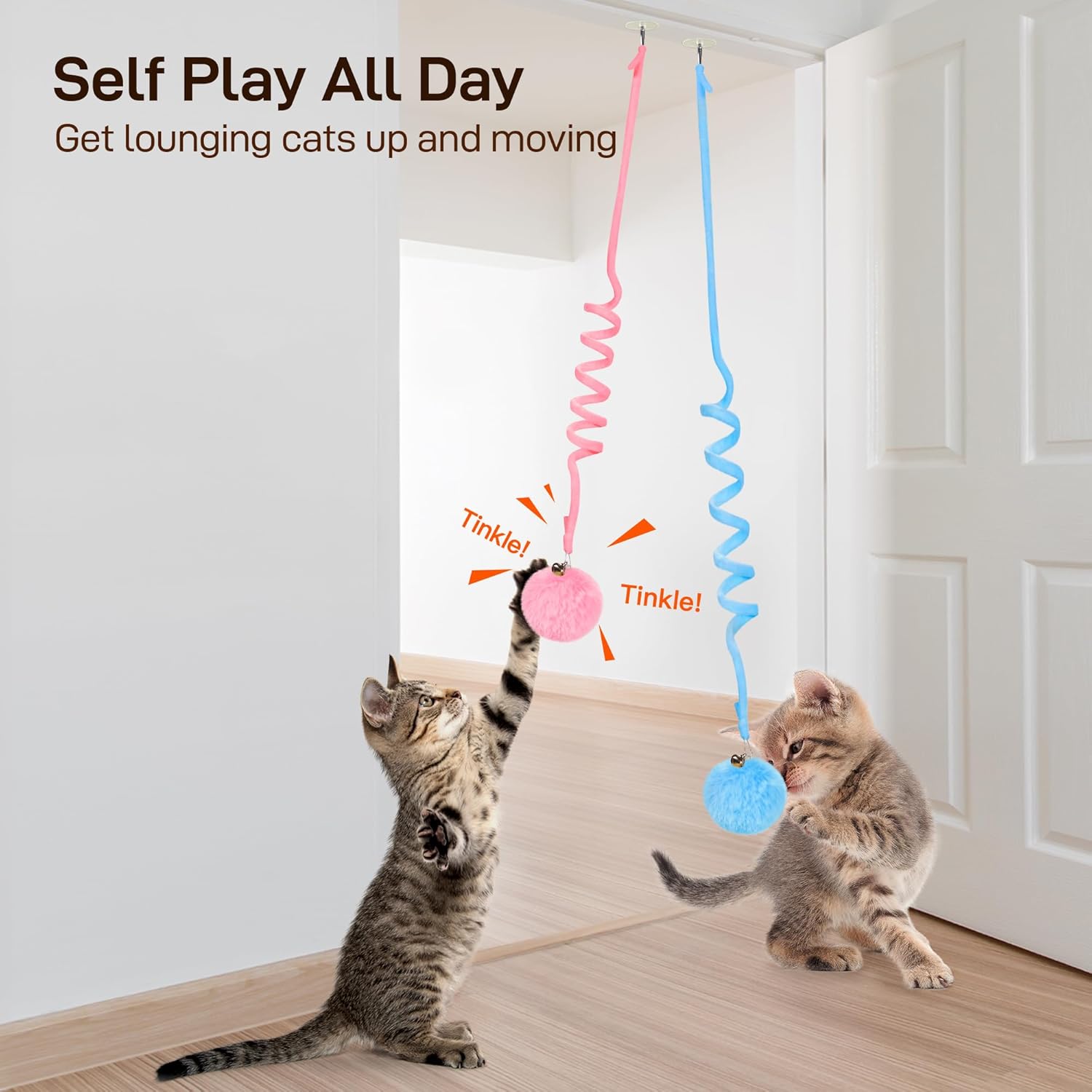 Potaroma Hanging Fluffy Cat Catnip Ball Toys 3 Pcs with Bell, Interact
