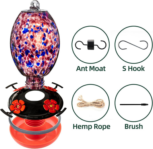 Muse Garden Glass Humming Bird Feeders for Outdoors - 27OZ Blown Glass