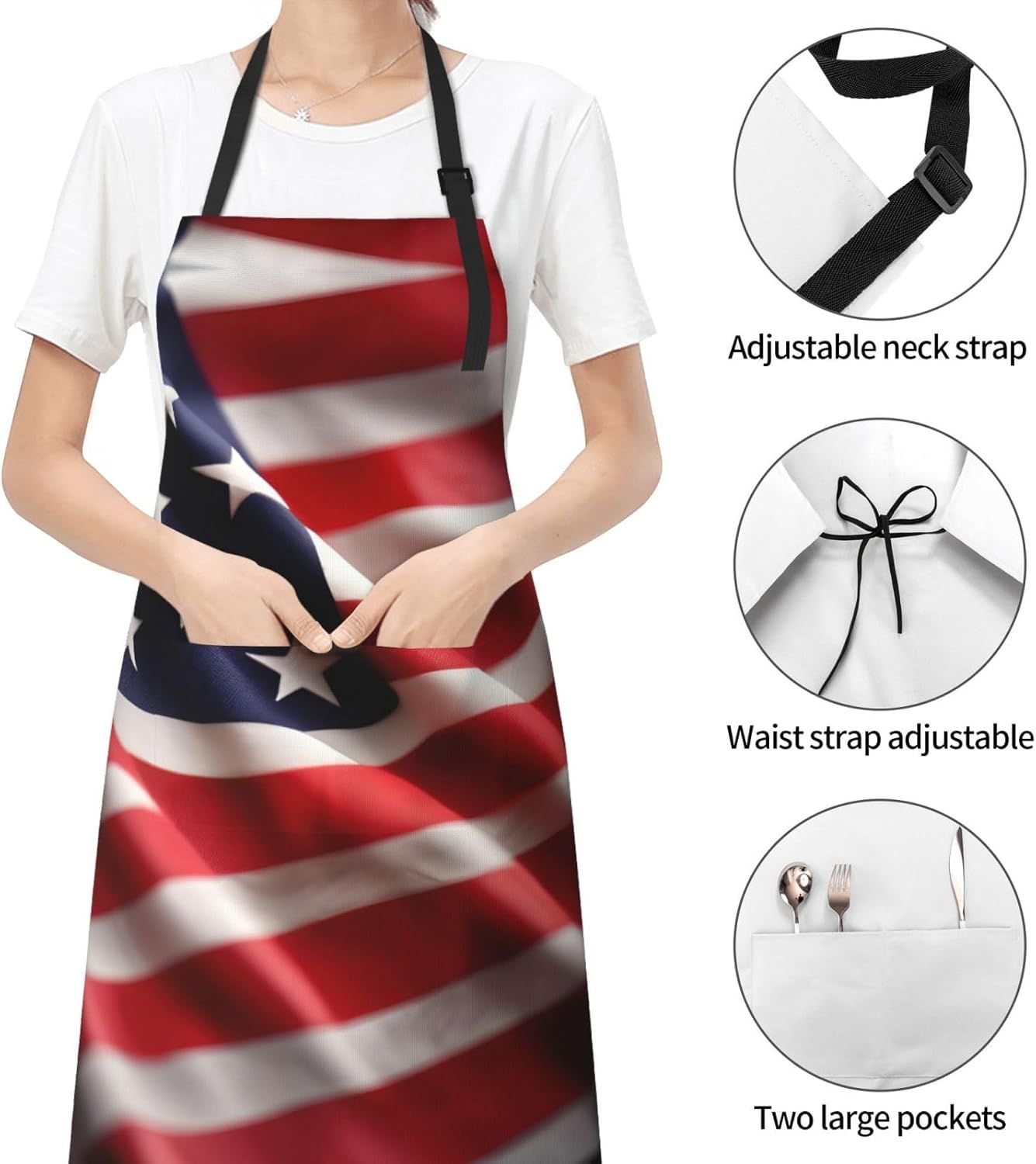 American Flag Print Laundry apron 28x33 In Waterproof Kitchen Apron with Pockets for Cooking Baking