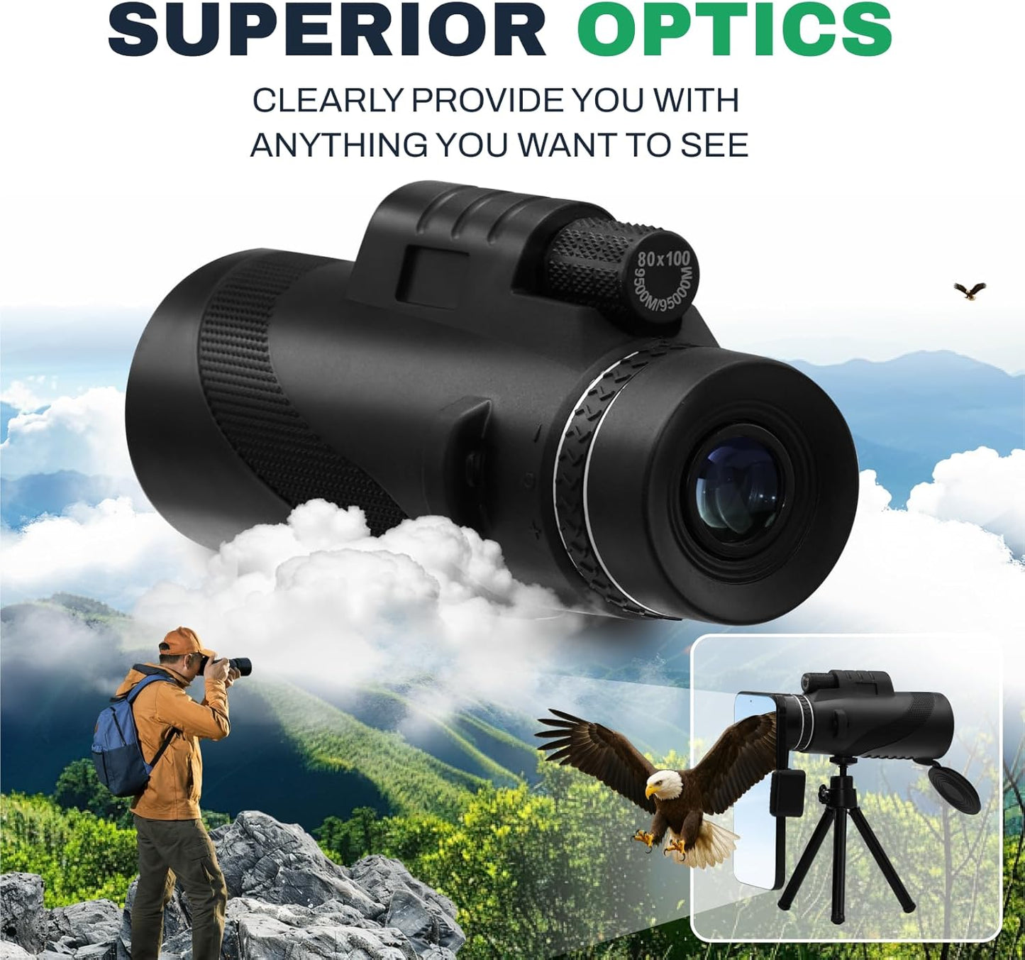High Power 10x42 Monocular Telescope - Waterproof, Fogproof, Shockproof - Ideal for Bird Watching, Hunting, Camping, Hiking, and Wildlife Observation
