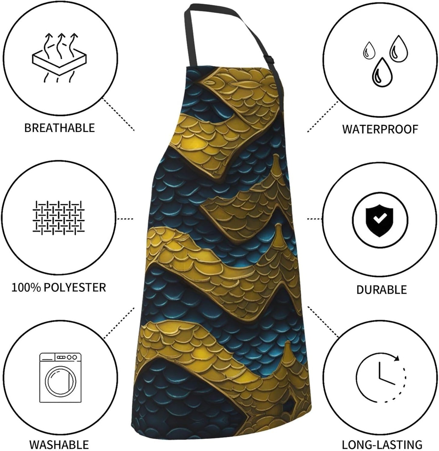 Dragon Scale print Waterproof apron with pocket adjustable cooking apron for adult kitchen bibs to bake