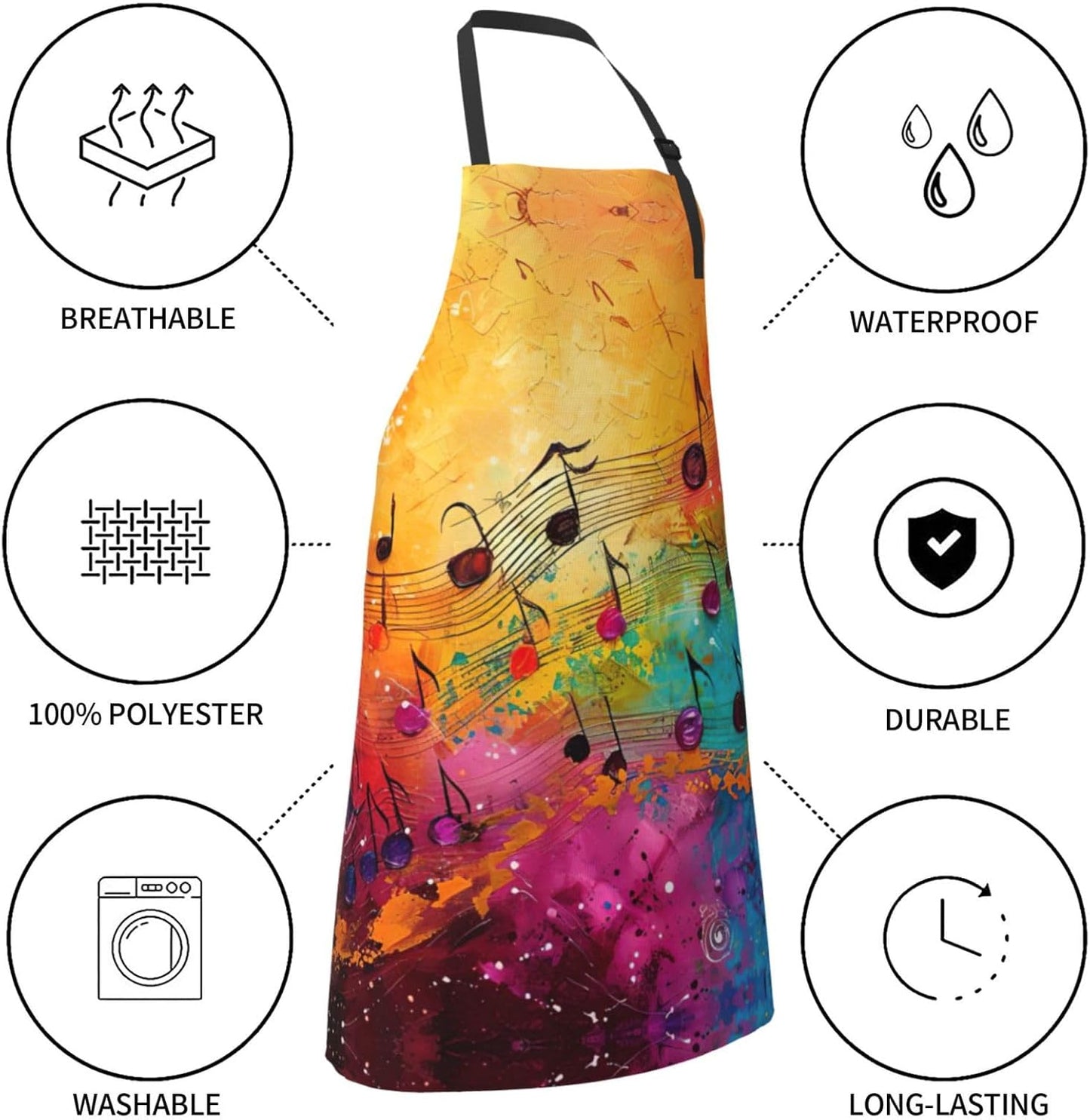 Colorful Music Notes print Waterproof chef's apron with pocket apron f
