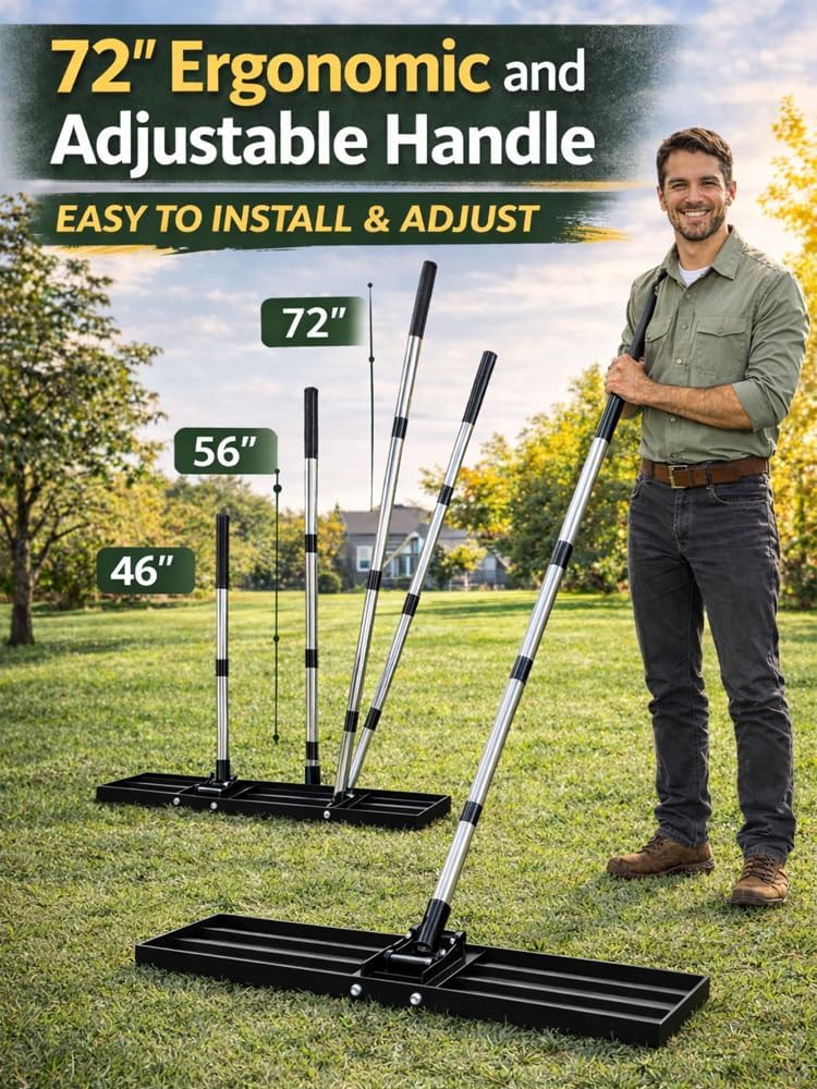 30x10 inch Lawn Leveling Rake, Yumatum 72" Effort Saving Lawn Leveler 