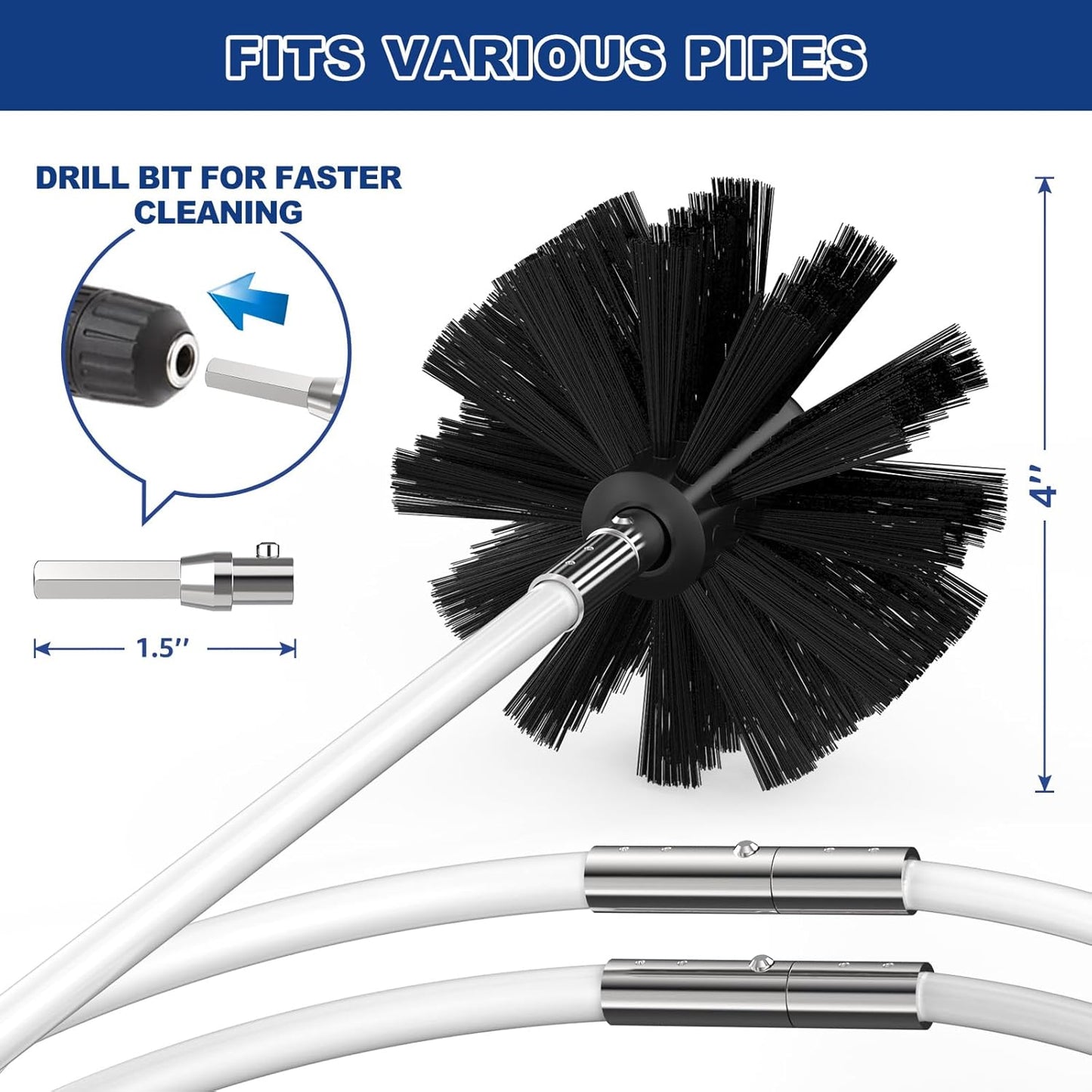 32 Feet Dryer Vent Cleaner Kit, Enhanced Flexible Quick Snap Brush with Drill Attachment for Effective Cleaning, 360 Degree Rotation Without Loosening, Use with or Without a Power Drill
