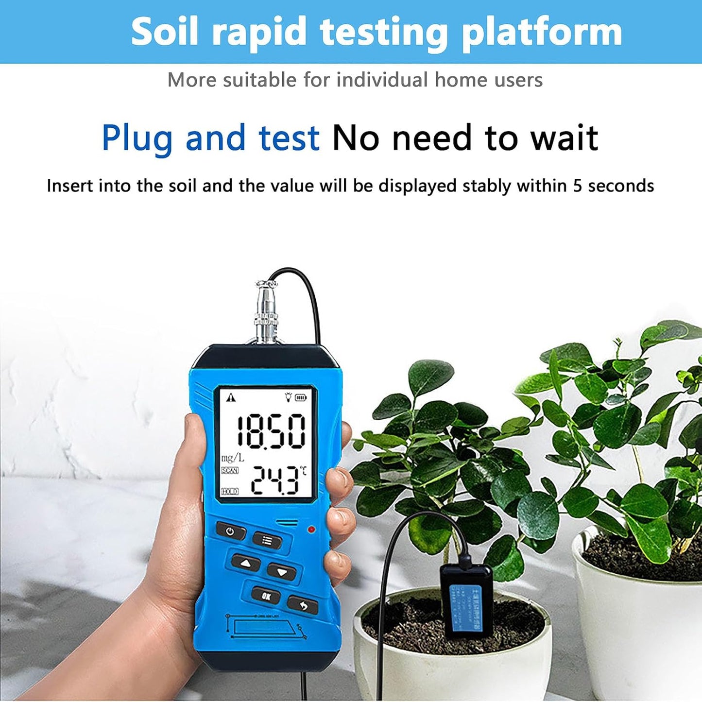 7-in-1 Soil Soil Test Meter,Temperature/Soil Moisture/PH Meter/Conductivity/NPK Tester,for Garden, Lawn, Plant Care, Farm and Indoor Outdoor Plants
