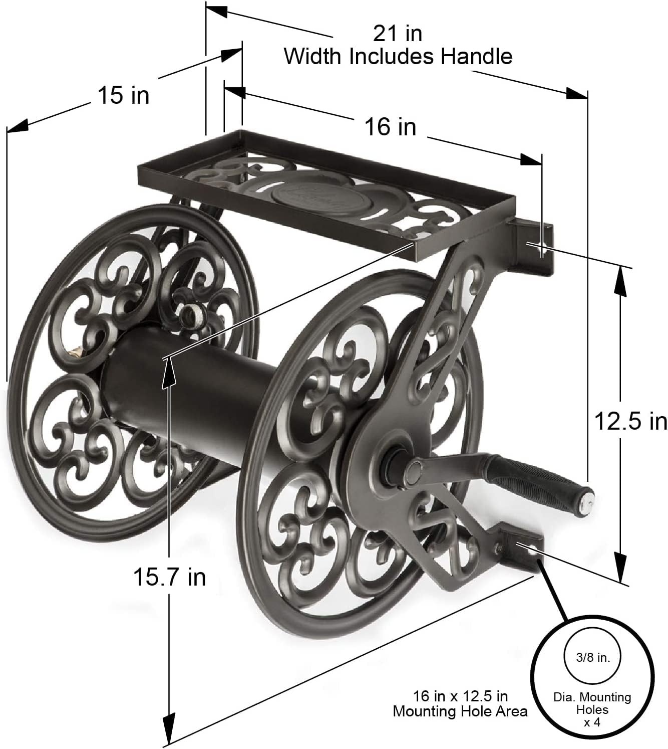 Liberty Garden 708 Steel Decorative Wall Mount Garden Hose Reel, Holds