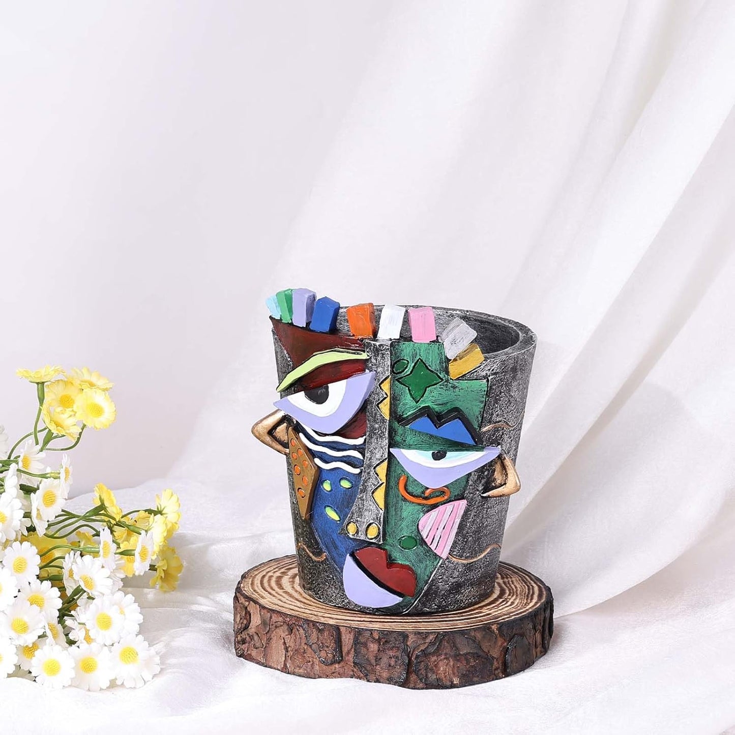 Abstract Art Flower Pot,Large Face Planter,Colorful Head Planter Pot for Plants,Decorative Face Flower Pots for Living Room, Patio,Garden,Unique Home Décor for Indoor and Outdoor Use (Gray)