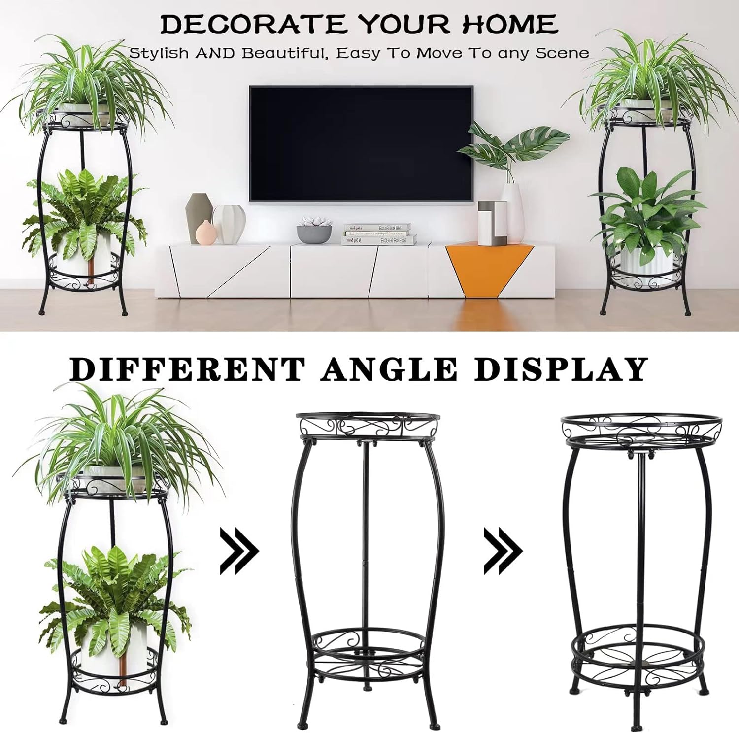 MOCORY Plant Stand Indoor Outdoor 2 Tier 25" Tall Metal Potted Holder 