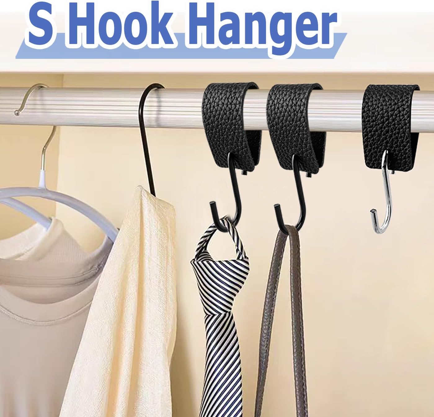 Mesee 10 Pieces Leather S-Hooks Multifunctional S Hook with Leather Lo