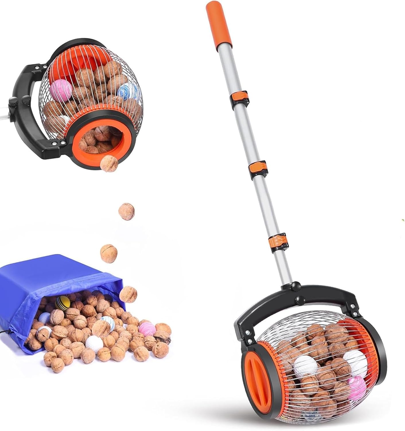VBESTLIFE Acorn Picker Upper Roller, 26.37 to 56.3 inches Adjustable Handle, Manual Ball Gatherer for Walnuts, Chestnuts, Pecans, Acorns