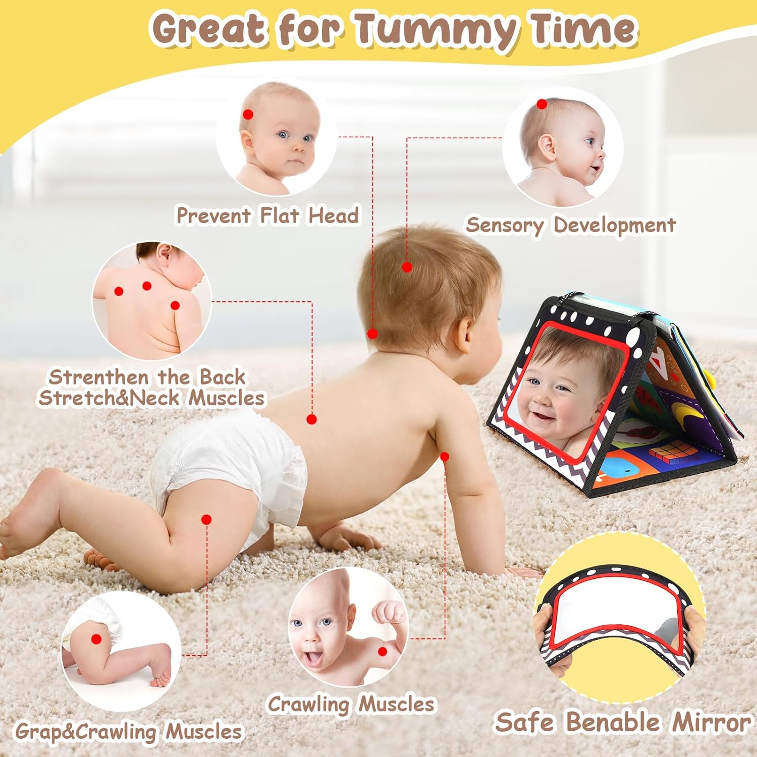 URMYWO Tummy Time Toys - Black and White High Contrast Baby Toy for Ne