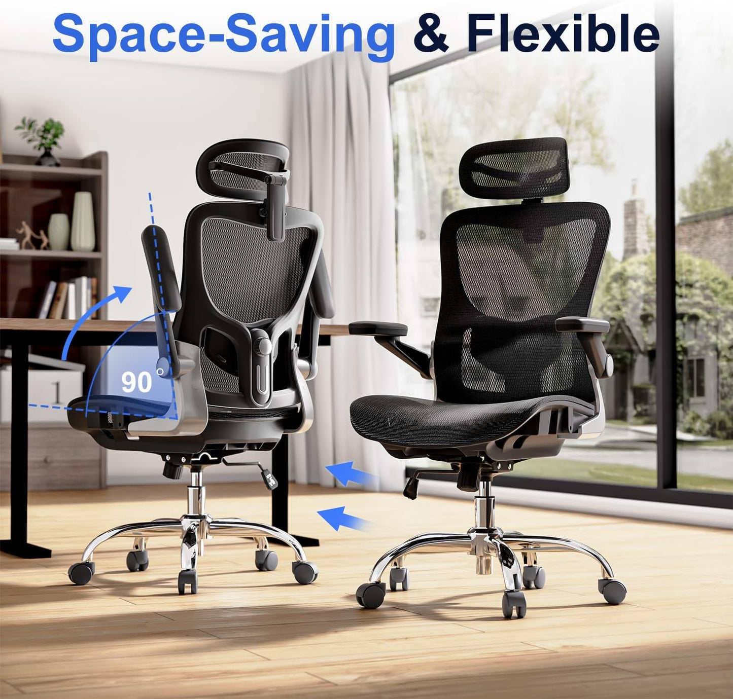 Ergonomic Office Chair, Mesh Seat Cushion with 3D Armrests and 3D Head