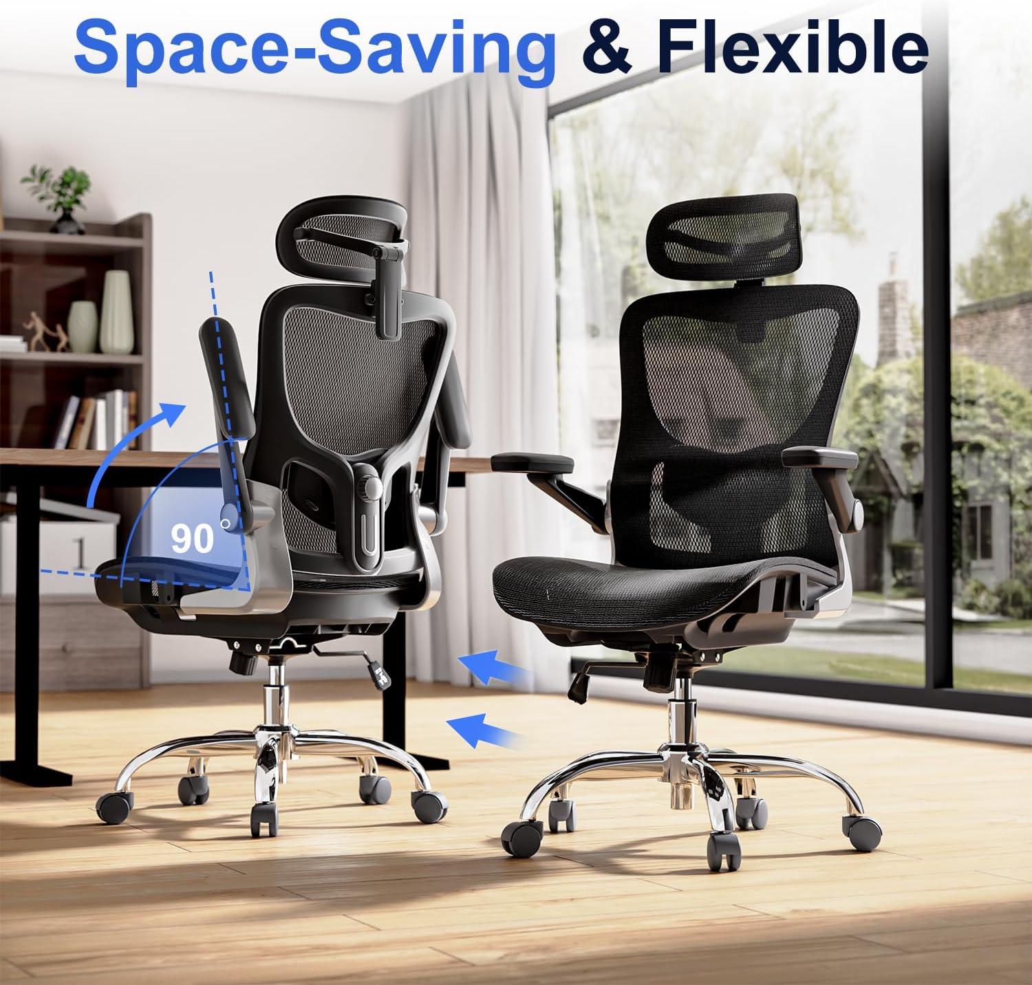 Ergonomic Office Chair, Mesh Seat Cushion with 3D Armrests and 3D Head