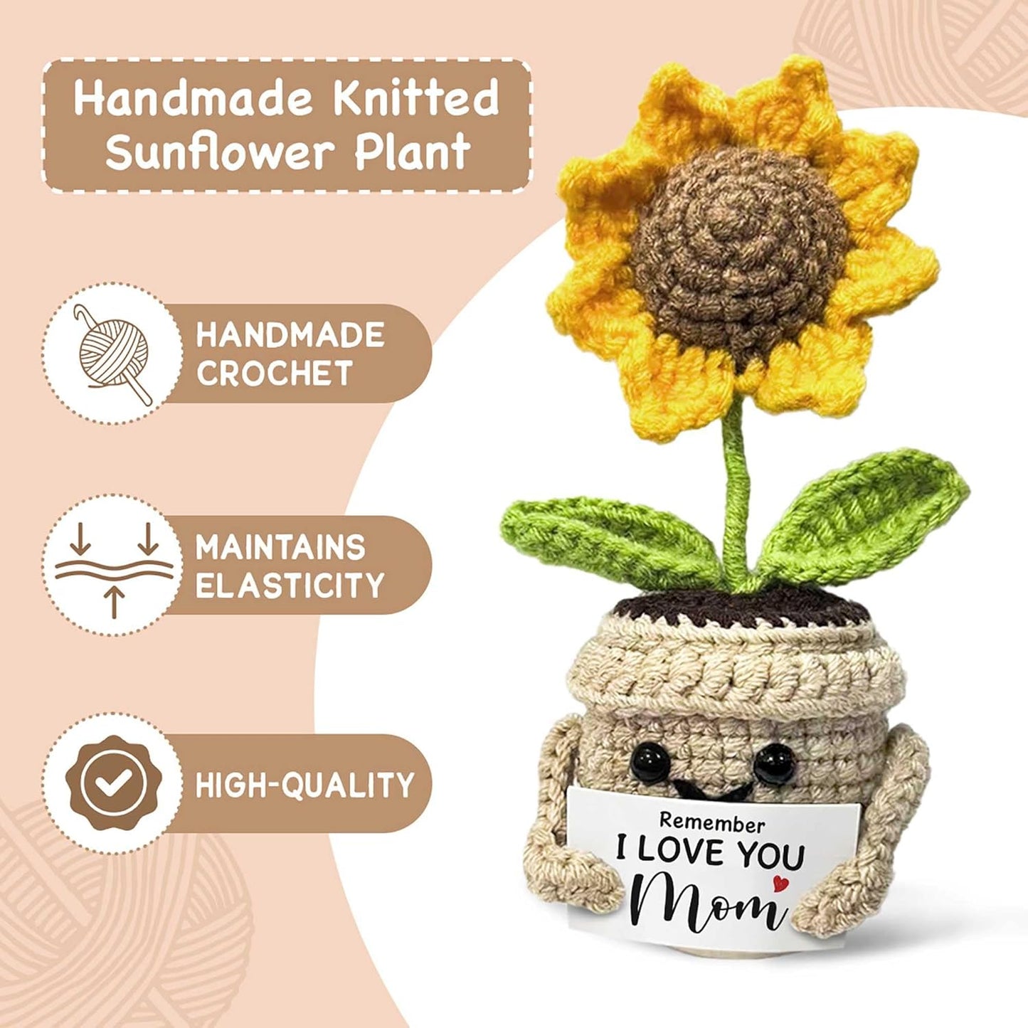 Mini Birthday Gifts for Mom, Mom Gifts from Daughters Remember I Love You MOM, Handmade Crochet Cute Small Sunflower Gifts, Gift for Mom from Daughter, Son, Mothers Day for Mom