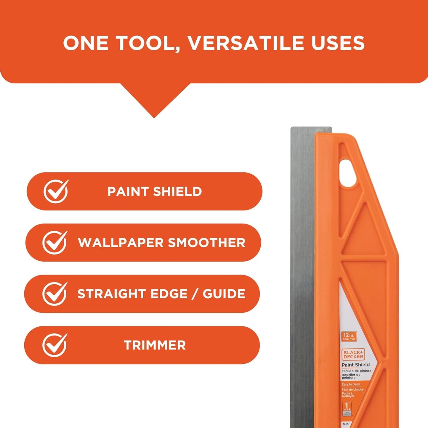 Black+Decker 12-Inch Paint Shield, Trim Guide for Painting Straight Li
