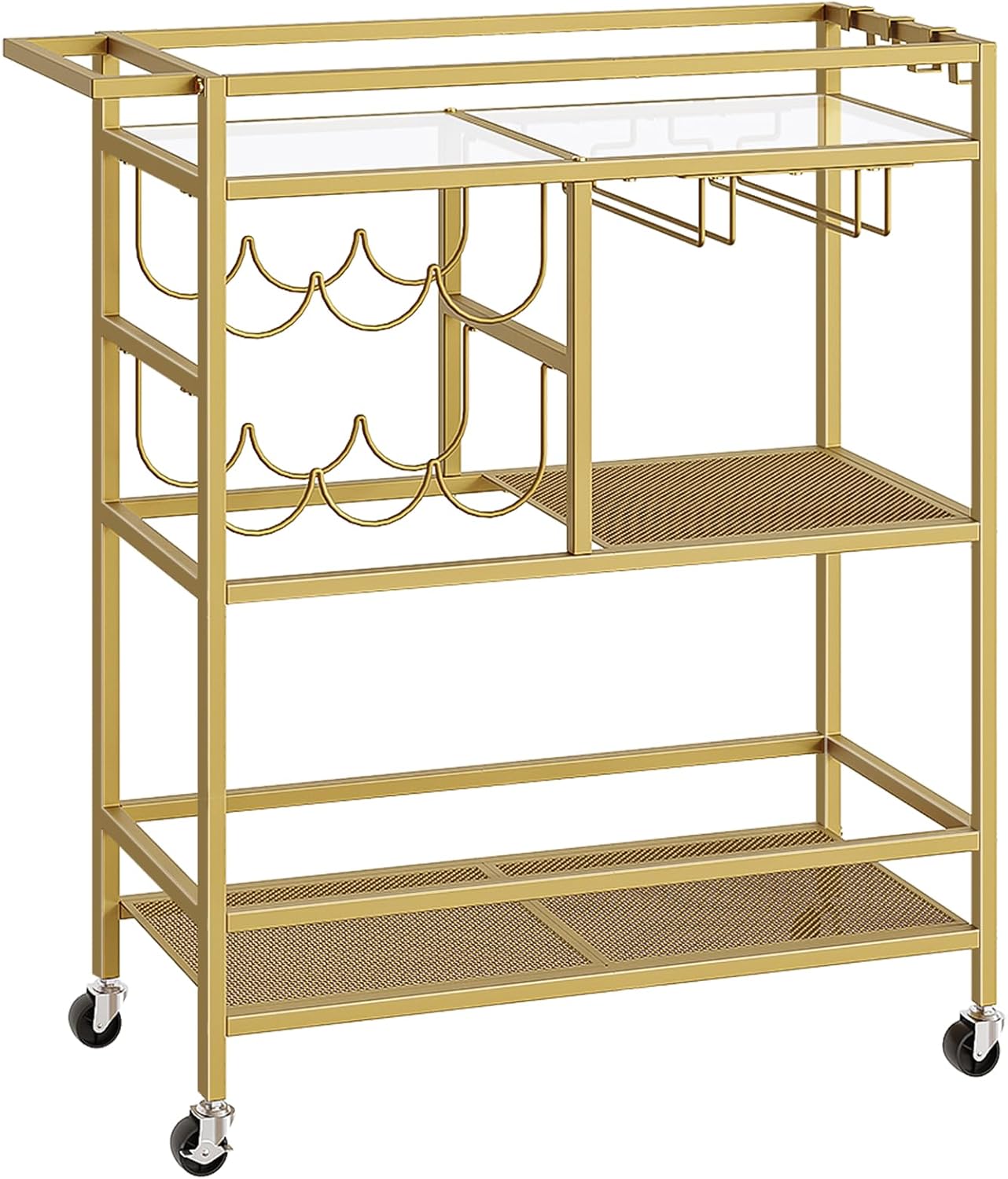 Bar Cart for Home, 3-Tier Serving Cart with Wheels and Handle, Beverag