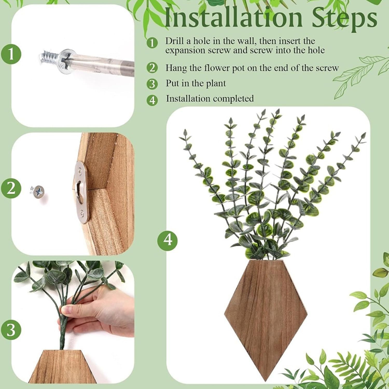 2PCS Wood Wall Planter, Farmhouse Wall Decor Wood Planters for Dried F