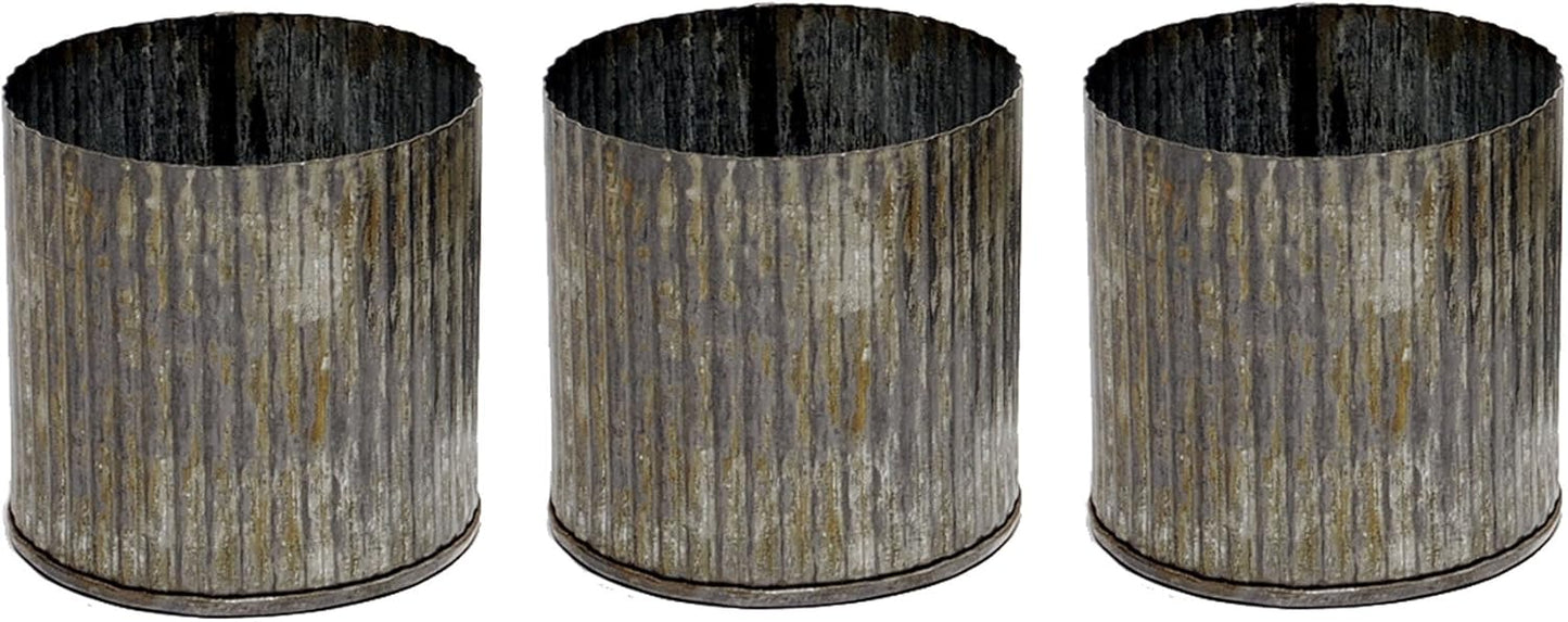 3" Corrugated Zinc Metal Cylinder Pots/Vases - Set of 3