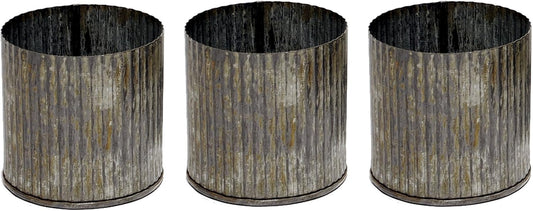 3" Corrugated Zinc Metal Cylinder Pots/Vases - Set of 3
