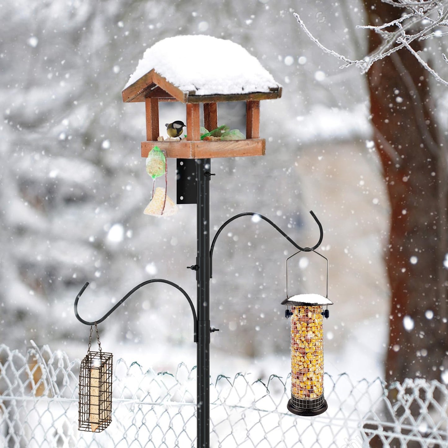 ERYTLLY Bird House Pole 80 Inch Bird Feeder Pole with Squirrel Baffle and 2 Hooks - Heavy Duty Bluebird Feeder Support Rod Stand Set for Outside, Yard, Garden