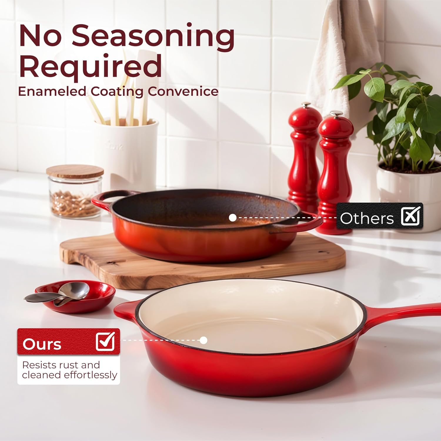 Kitchen Academy Enameled Cast Iron Cookware Sets - 7Pcs Pots and Pans 