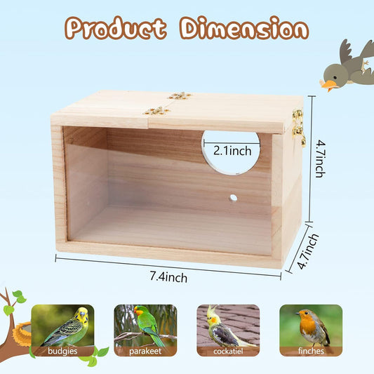 Parakeet Nesting Box Transparent Bird House for Cage Natural Wood Bree