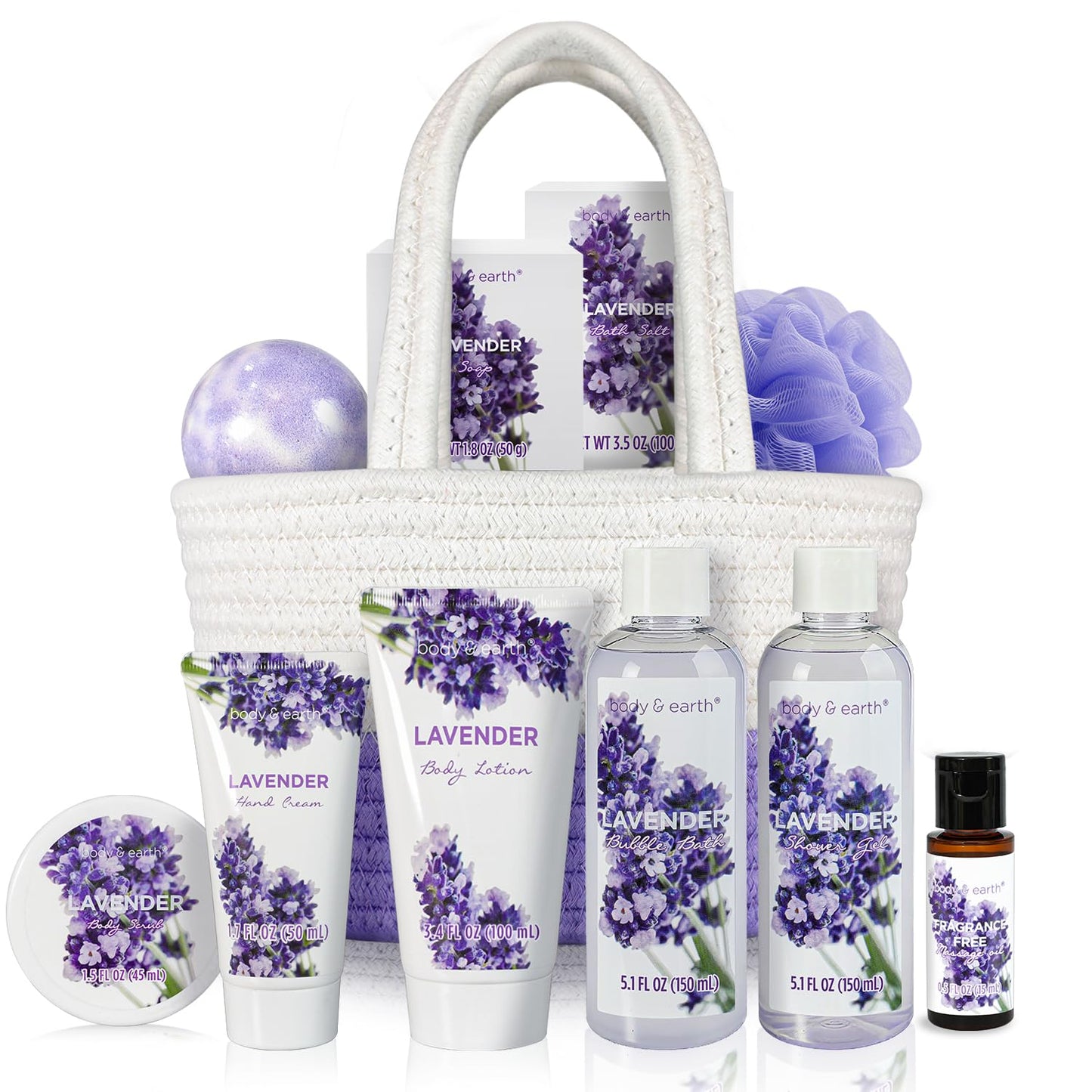 BODY & EARTH Spa Gift Baskets for Women 11pcs Lavender Gift Sets with 