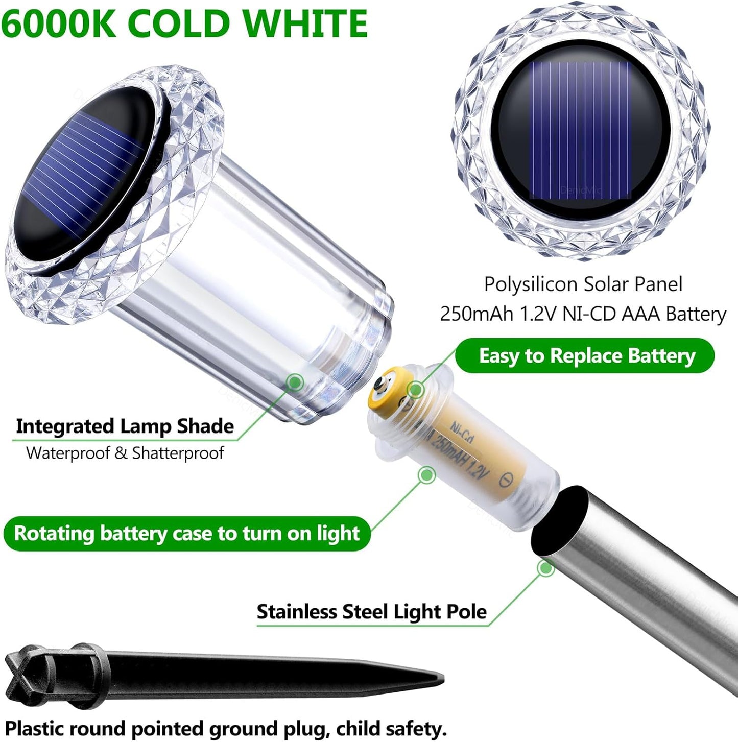 DenicMic Solar Lights Outdoor 10 Pack Waterproof 6000K Cold White LED 
