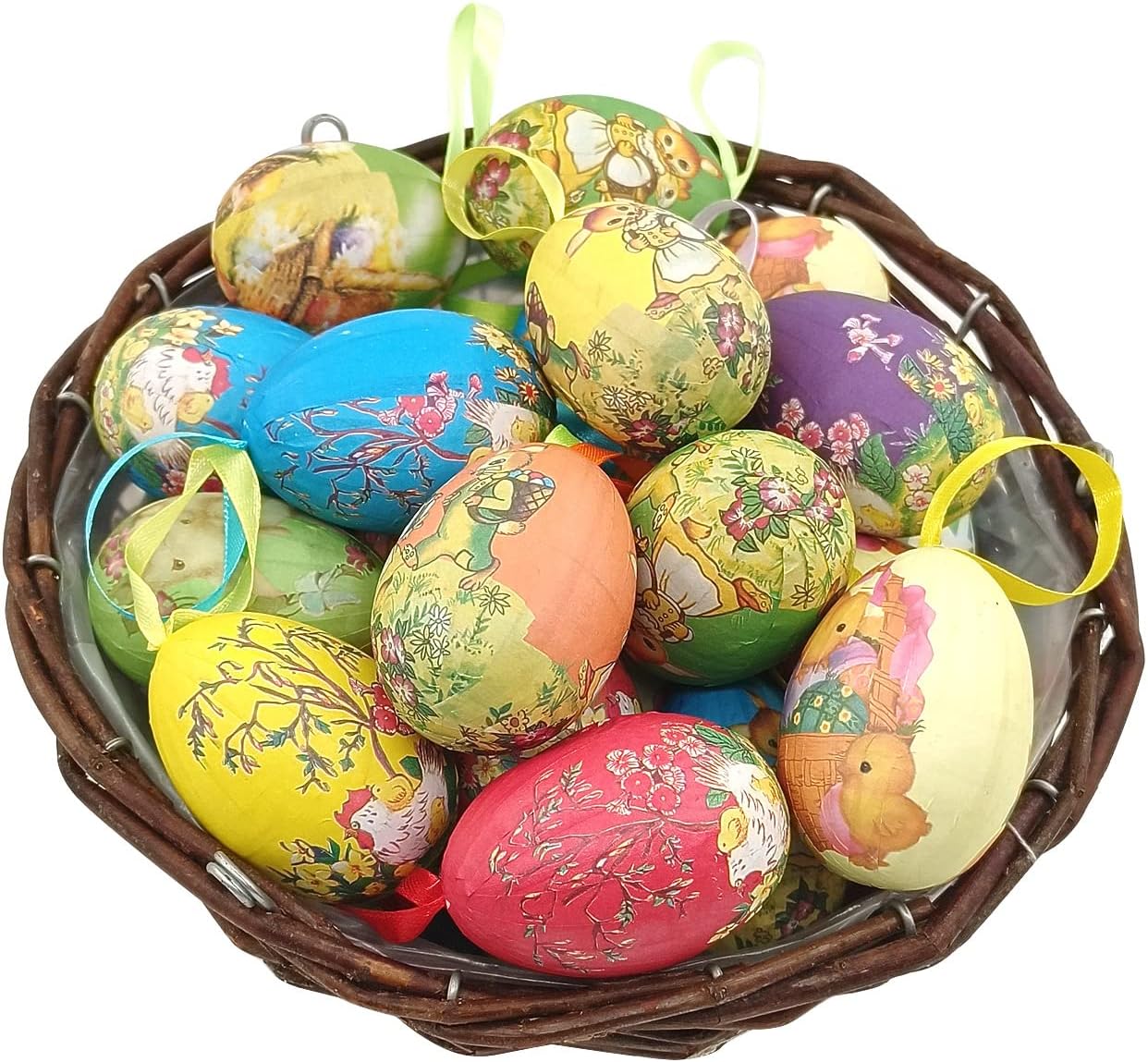 12pcs Vintage Style Paper Mache Foam Egg Hanging Ornaments Easter Decoration