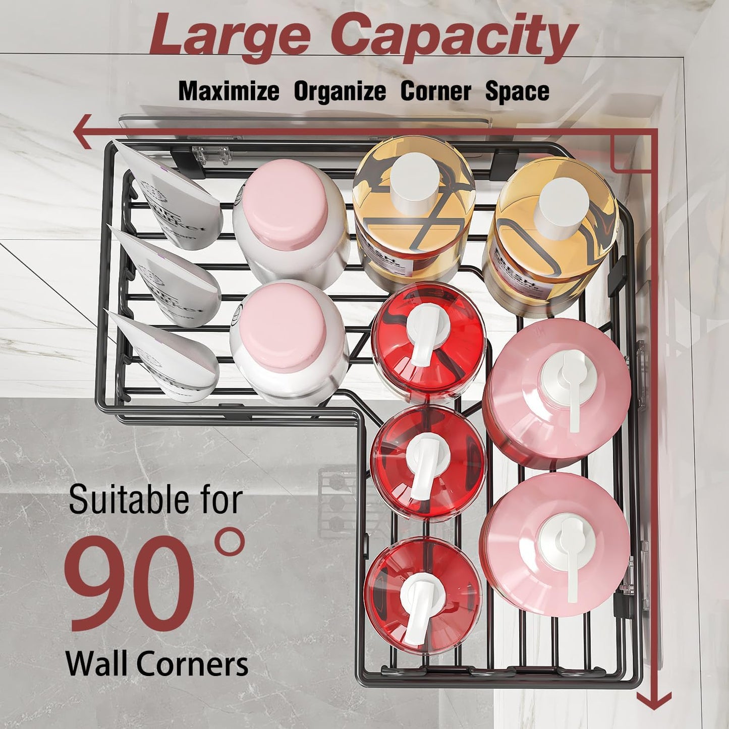 Shower Caddy Corner with Soap Holder, No Drilling Shower Shelves-Rustproof, Adhesive Shower Organizer Corner for Dorm. Black, 4-Pack