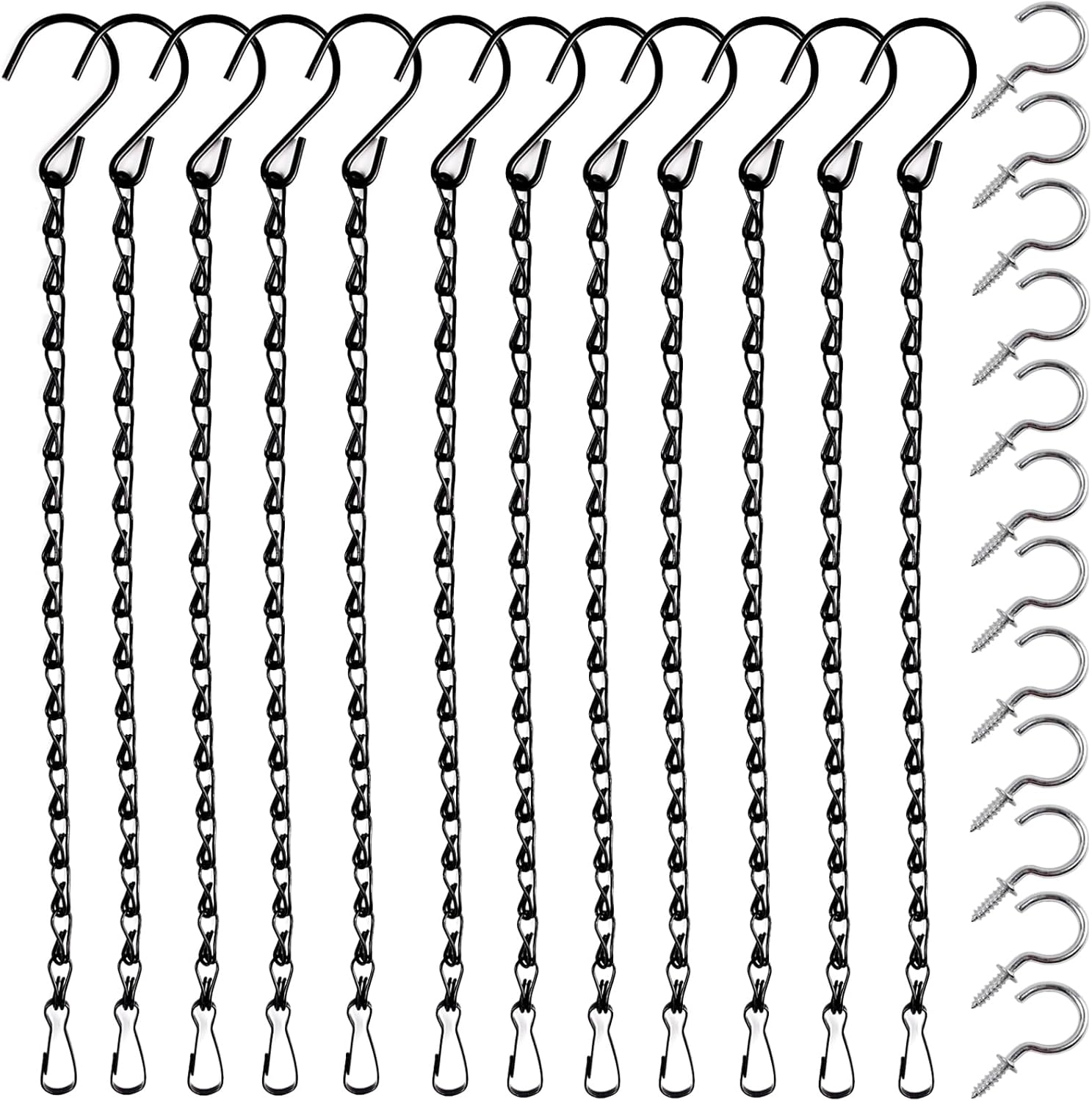 12PCS 9.5 Inch Black Hanging Chains with 12pcs Ceiling Hooks, Garden P