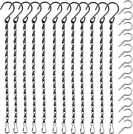12PCS 9.5 Inch Black Hanging Chains with 12pcs Ceiling Hooks, Garden Plant Hangers for Hanging Bird Feeders, Billboards, Chalkboards, Basket, Planters, Lanterns, Wind Chimes