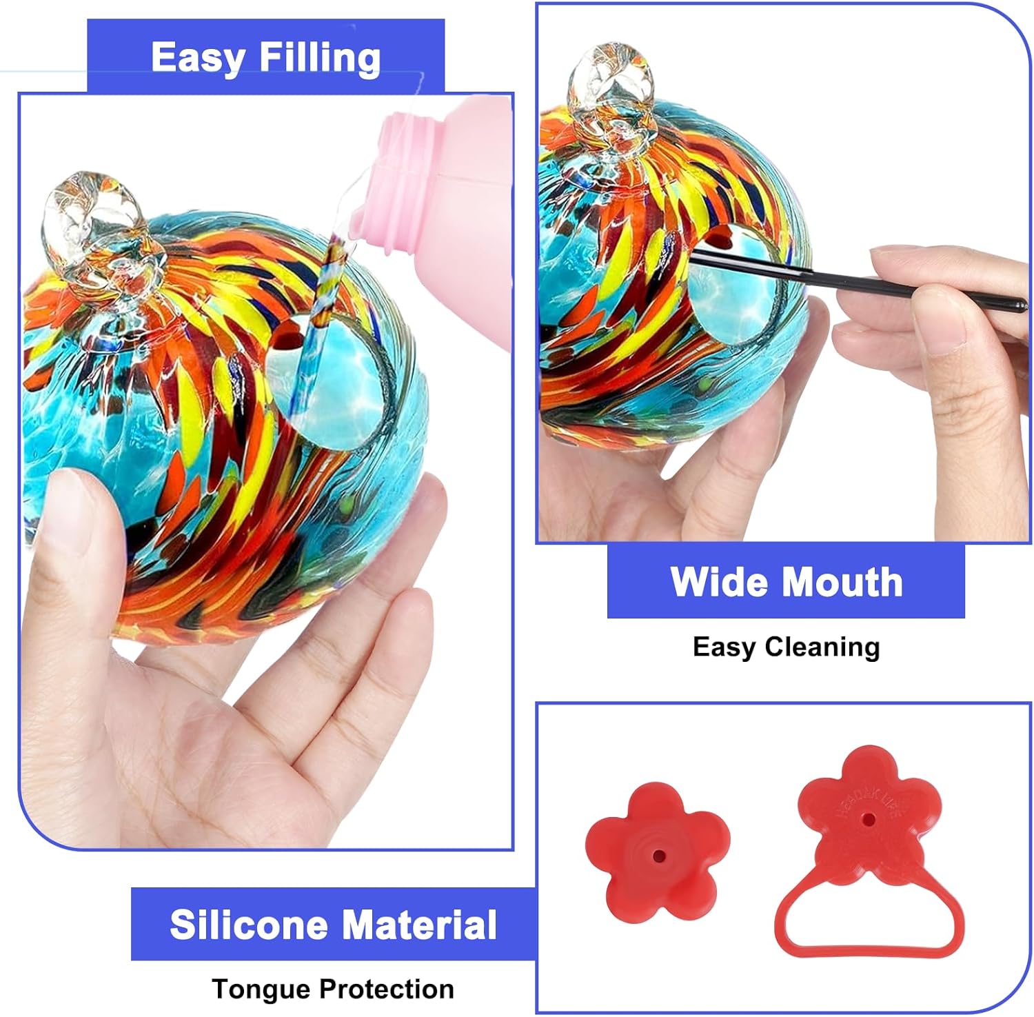 Window Hummingbird Feeder with Suction Cups,Hand-Blown Glass Hummingbi