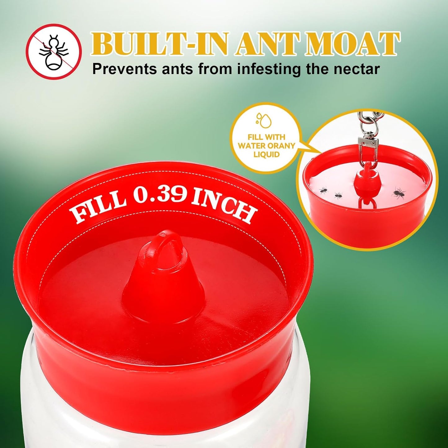 2 Pack Plastic Hummingbird Feeders, 20oz Wide Mouth Easy Clean, Ant Moat, Bee Proof and Leak-Proof, 6 Ports Easy Fill, Perfect for Outdoors, Trees, Decks