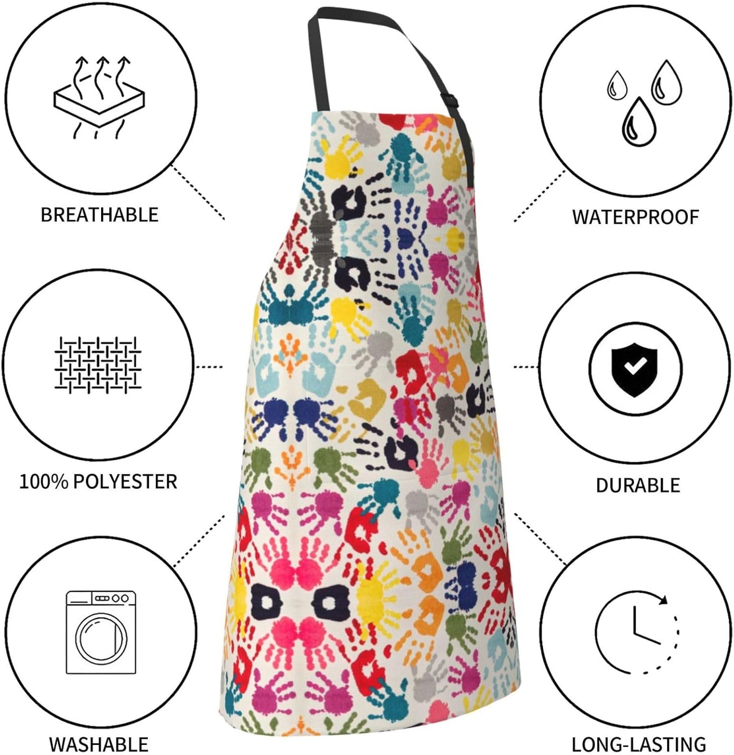 Hand Print print Waterproof apron with pocket adjustable cooking apron