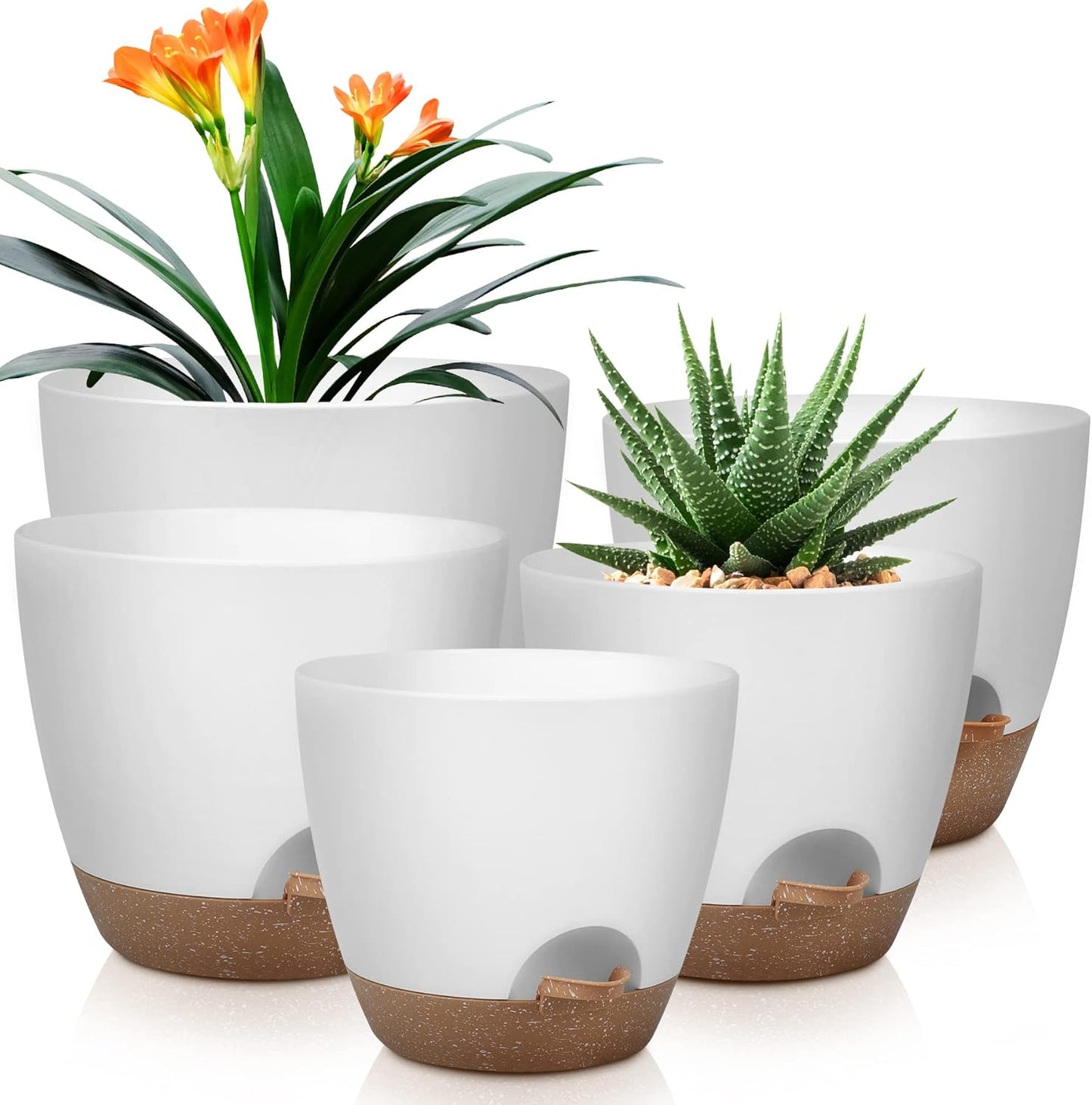 Plant Pots 10/9/8/7.5/7 Inch Self Watering Pots, Set of 5 Plastic Plan