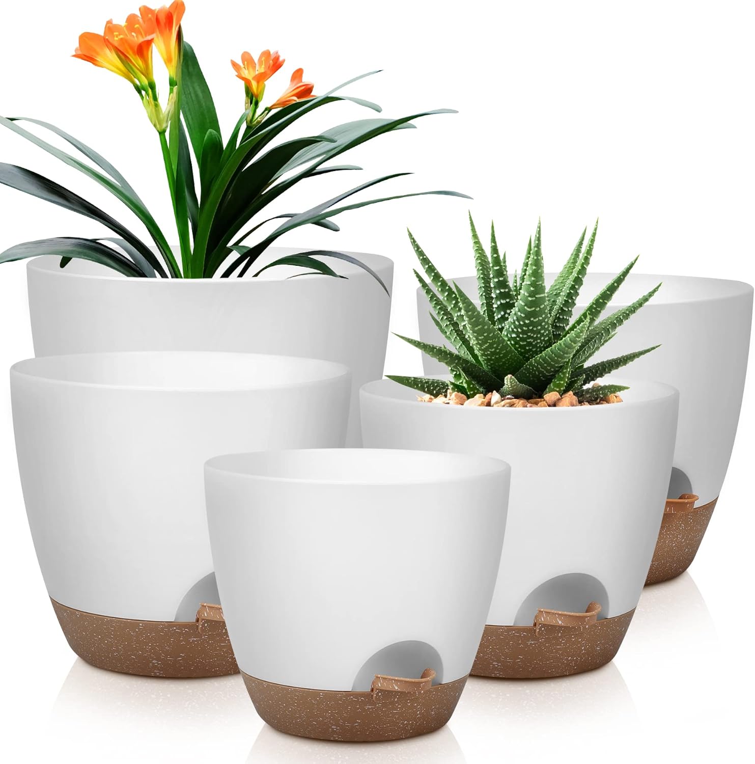 Plant Pots 10/9/8/7.5/7 Inch Self Watering Pots, Set of 5 Plastic Plan