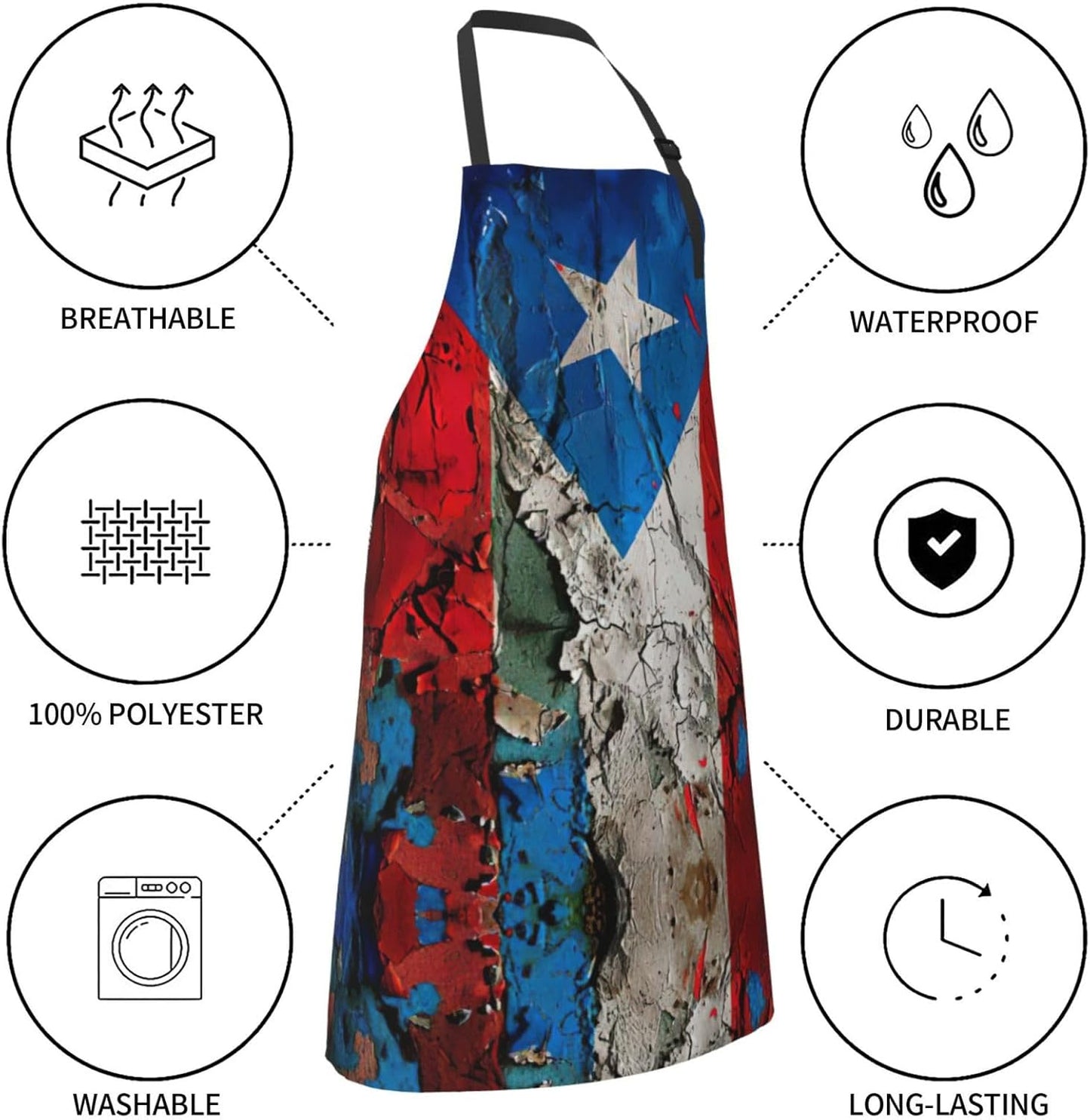 puerto rico wallpaper flag print Waterproof chef's apron with pocket apron for kitchen cooking baking barbecue and gardening
