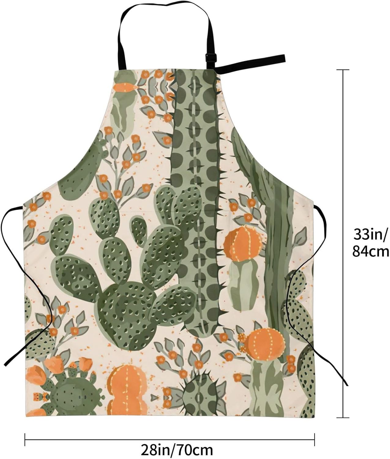 Green Cactus Print Laundry apron 28x33 In Waterproof Kitchen Apron with Pockets for Cooking Baking