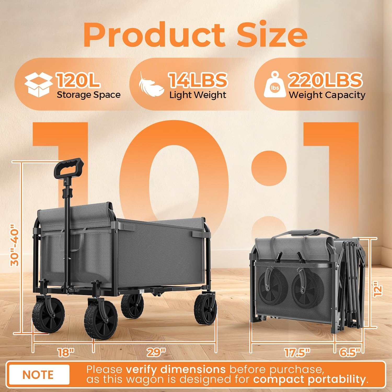 Portable Collapsible Wagon Cart, Foldable Cart with Removable Side, Ut